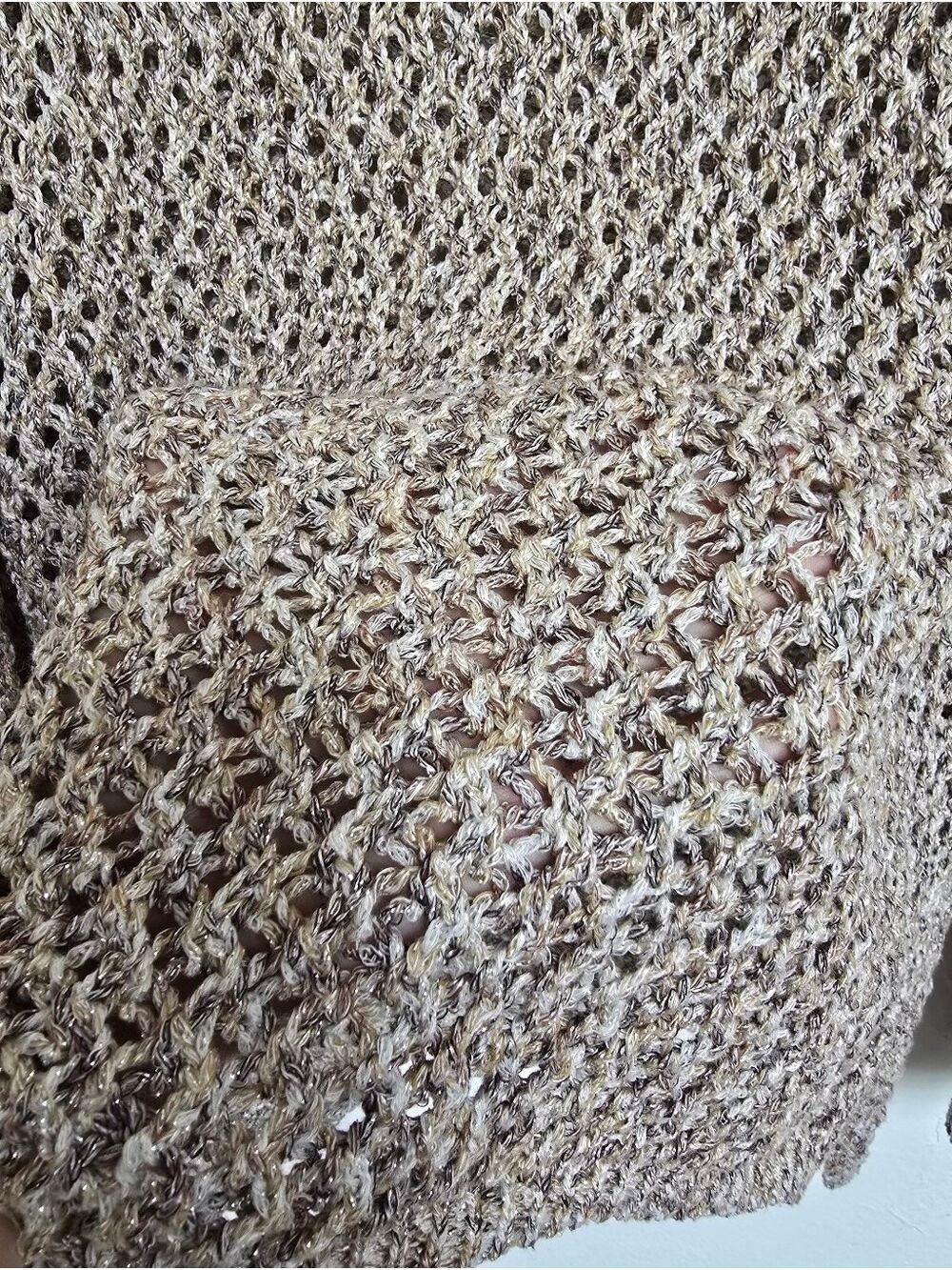 Kenar Open Knit Metallic Sweater XL Beige Marled Boho Crochet - Picture 13 of 14